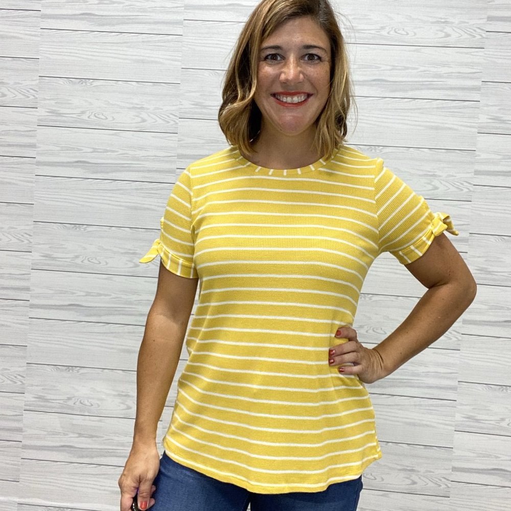 Striped Knot Sleeve Top - Mustard